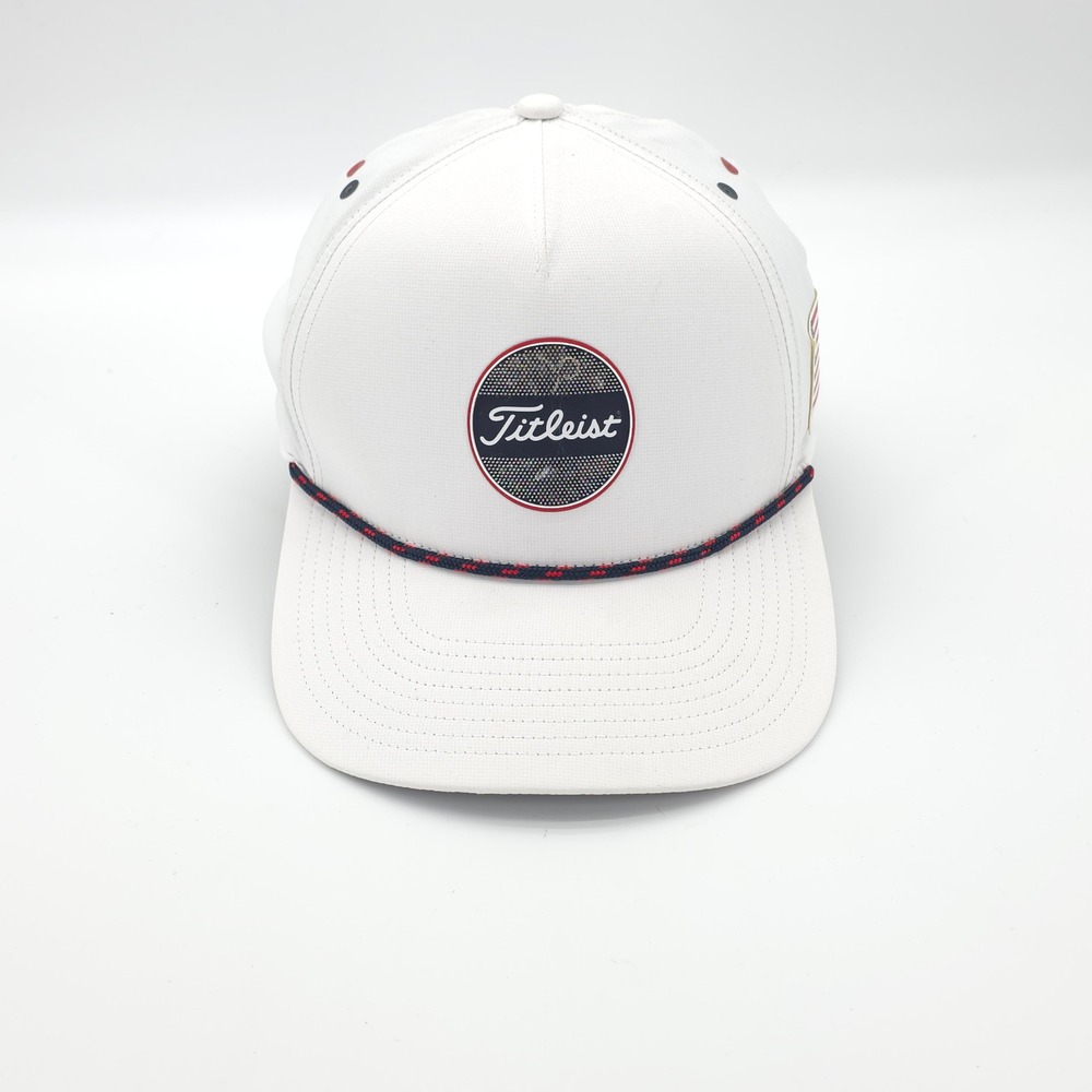 Titleist Hat Cap Mens Snap Back Adjustable White USA Flag Golf Rope